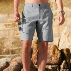 Sale OUKU Men's Shorts Linen Shorts Dress Shorts Summer Shorts Pocket Plain Comfort Breathable Outdoor Daily Going out Fashion Casual Black Blue
