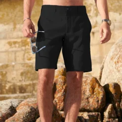 Sale OUKU Men's Shorts Linen Shorts Dress Shorts Summer Shorts Pocket Plain Comfort Breathable Outdoor Daily Going out Fashion Casual Black Blue