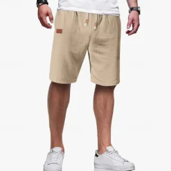 OUKU Men's Shorts Linen Shorts Summer Shorts Beach Shorts Drawstring Elastic Waist Plain Comfort Breathable Knee Length Outdoor Daily Beach Vacation Classic Style Black White