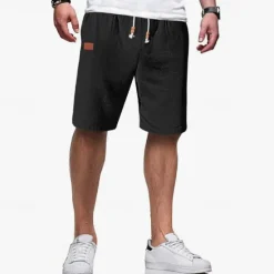 OUKU Men's Shorts Linen Shorts Summer Shorts Beach Shorts Drawstring Elastic Waist Plain Comfort Breathable Knee Length Outdoor Daily Beach Vacation Classic Style Black White