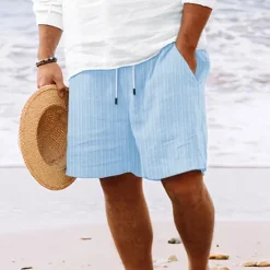 Clearance OUKU Men's Shorts Linen Shorts Summer Shorts Beach Shorts Pocket Drawstring Elastic Waist Stripe Comfort Breathable Knee Length Outdoor Holiday Beach Vacation Hawaiian Black Royal Blue