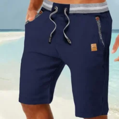 Best OUKU Men's Shorts Linen Shorts Summer Shorts Beach Shorts Pocket Drawstring Elastic Waist Color Block Comfort Breathable Full Length Casual Daily Holiday Vacation Fashion Dark Khaki Light Khaki