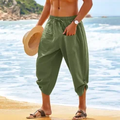 Clearance OUKU Men's Shorts Linen Shorts Summer Shorts Beach Shorts Capri Pants Drawstring Elastic Waist Front Pocket Plain Comfort Breathable Daily Holiday Going out Hawaiian Boho Black White
