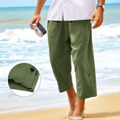 Clearance OUKU Men's Shorts Linen Shorts Summer Shorts Beach Shorts Capri Pants Drawstring Elastic Waist Front Pocket Plain Comfort Breathable Daily Holiday Going out Hawaiian Boho Black White