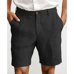 New OUKU Men's Shorts Linen Shorts Dress Shorts Summer Shorts Zipper Buttons Pocket Plain Comfort Breathable Outdoor Daily Going out Fashion Casual Black White