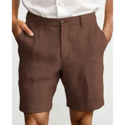 New OUKU Men's Shorts Linen Shorts Dress Shorts Summer Shorts Zipper Buttons Pocket Plain Comfort Breathable Outdoor Daily Going out Fashion Casual Black White