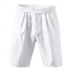 Clearance OUKU Men's Shorts Linen Shorts Summer Shorts Beach Shorts Pocket Drawstring Elastic Waist Plain Comfort Breathable Short Vacation Holiday Beach Hawaiian Boho Black White