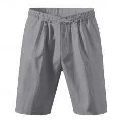 Clearance OUKU Men's Shorts Linen Shorts Summer Shorts Beach Shorts Pocket Drawstring Elastic Waist Plain Comfort Breathable Short Vacation Holiday Beach Hawaiian Boho Black White