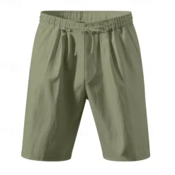 Clearance OUKU Men's Shorts Linen Shorts Summer Shorts Beach Shorts Pocket Drawstring Elastic Waist Plain Comfort Breathable Short Vacation Holiday Beach Hawaiian Boho Black White
