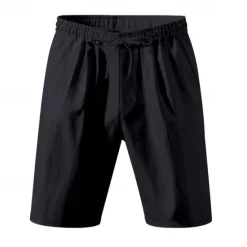 Clearance OUKU Men's Shorts Linen Shorts Summer Shorts Beach Shorts Pocket Drawstring Elastic Waist Plain Comfort Breathable Short Vacation Holiday Beach Hawaiian Boho Black White