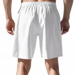 Clearance OUKU Men's Shorts Linen Shorts Summer Shorts Beach Shorts Pocket Drawstring Elastic Waist Plain Comfort Breathable Short Vacation Holiday Beach Hawaiian Boho Black White