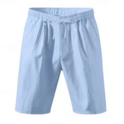 Clearance OUKU Men's Shorts Linen Shorts Summer Shorts Beach Shorts Pocket Drawstring Elastic Waist Plain Comfort Breathable Short Vacation Holiday Beach Hawaiian Boho Black White