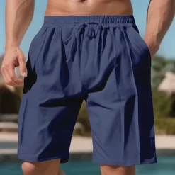 Clearance OUKU Men's Shorts Linen Shorts Summer Shorts Beach Shorts Pocket Drawstring Elastic Waist Plain Comfort Breathable Short Vacation Holiday Beach Hawaiian Boho Black White
