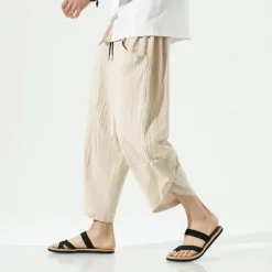 OUKU Men's Shorts Linen Shorts Summer Shorts Beach Shorts Capri Pants Drawstring Elastic Waist Plain Breathable Soft Short Casual Daily Holiday Linen / Cotton Blend Streetwear Hawaiian Black White