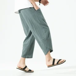 OUKU Men's Shorts Linen Shorts Summer Shorts Beach Shorts Capri Pants Drawstring Elastic Waist Plain Breathable Soft Short Casual Daily Holiday Linen / Cotton Blend Streetwear Hawaiian Black White