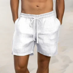 Outlet OUKU Men's Shorts Linen Shorts Summer Shorts Drawstring Elastic Waist Straight Leg Plain Comfort Breathable Above Knee Casual Daily Holiday Fashion Classic Style Black White