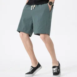 Clearance OUKU Men's Shorts Linen Shorts Summer Shorts Pocket Plain Comfort Breathable Outdoor Daily Going out Linen / Cotton Blend Fashion Casual Blue Green