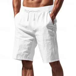 Discount OUKU Men's Shorts Linen Shorts Summer Shorts Beach Shorts Pocket Drawstring Elastic Waist Plain Comfort Breathable Short Vacation Holiday Beach Hawaiian Boho Black White