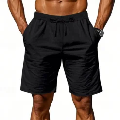 Discount OUKU Men's Shorts Linen Shorts Summer Shorts Beach Shorts Pocket Drawstring Elastic Waist Plain Comfort Breathable Short Vacation Holiday Beach Hawaiian Boho Black White
