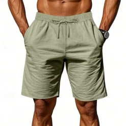 Discount OUKU Men's Shorts Linen Shorts Summer Shorts Beach Shorts Pocket Drawstring Elastic Waist Plain Comfort Breathable Short Vacation Holiday Beach Hawaiian Boho Black White