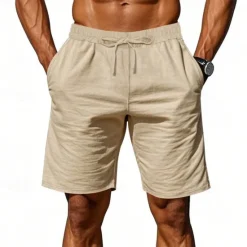 Discount OUKU Men's Shorts Linen Shorts Summer Shorts Beach Shorts Pocket Drawstring Elastic Waist Plain Comfort Breathable Short Vacation Holiday Beach Hawaiian Boho Black White