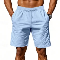 Discount OUKU Men's Shorts Linen Shorts Summer Shorts Beach Shorts Pocket Drawstring Elastic Waist Plain Comfort Breathable Short Vacation Holiday Beach Hawaiian Boho Black White