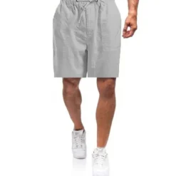 Outlet OUKU Men's Shorts Linen Shorts Summer Shorts Beach Shorts Drawstring Elastic Waist Plain Breathable Soft Short Casual Daily Holiday Streetwear Hawaiian White Blue Micro-elastic