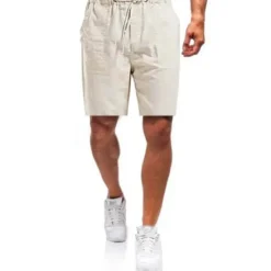 Outlet OUKU Men's Shorts Linen Shorts Summer Shorts Beach Shorts Drawstring Elastic Waist Plain Breathable Soft Short Casual Daily Holiday Streetwear Hawaiian White Blue Micro-elastic