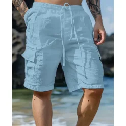 Best OUKU Men's Shorts Linen Shorts Summer Shorts Beach Shorts Drawstring Elastic Waist Multi Pocket Plain Knee Length Outdoor Beach Hawaiian Casual ArmyGreen Black Inelastic