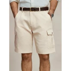 Best OUKU Men's Shorts Linen Shorts Summer Shorts Front Pocket Straight Leg Plain Comfort Breathable Knee Length Party Outdoor Casual Fashion Basic Khaki