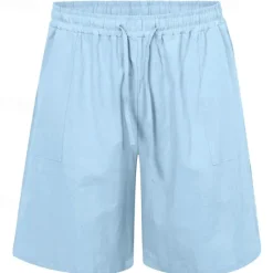 Online OUKU Men's Shorts Linen Shorts Summer Shorts Beach Shorts Pocket Drawstring Elastic Waist Plain Comfort Breathable Short Vacation Holiday Beach Hawaiian Boho Black White