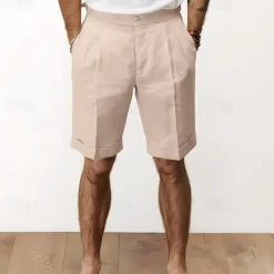 Clearance OUKU Men's Shorts Linen Shorts Summer Shorts Pocket Plain Comfort Breathable Outdoor Daily Going out Fashion Streetwear Black White