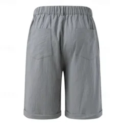 Clearance OUKU Men's Shorts Linen Shorts Summer Shorts Pocket Plain Comfort Breathable Outdoor Daily Going out Fashion Streetwear Black White