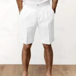 Clearance OUKU Men's Shorts Linen Shorts Summer Shorts Pocket Plain Comfort Breathable Outdoor Daily Going out Fashion Streetwear Black White