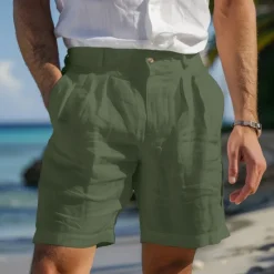 OUKU Men's Shorts Linen Shorts Dress Shorts Summer Shorts Beach Shorts Pocket Elastic Waist Straight Leg Plain Comfort Breathable Knee Length Casual Daily Holiday Fashion Streetwear Black White