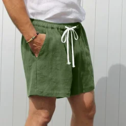 Best OUKU Men's Shorts Linen Shorts Summer Shorts Pocket Drawstring Elastic Waist Plain Comfort Breathable Short Casual Daily Holiday Fashion Classic Style Black White