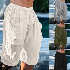 New OUKU Men's Shorts Linen Shorts Summer Shorts Elastic Waist Front Pocket Plain Comfort Breathable Outdoor Daily Going out Fashion Casual Black Green