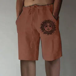 New OUKU Men's Shorts Linen Shorts Summer Shorts Baggy Shorts Elastic Waist Print Straight Leg Sun Graphic Prints Comfort Breathable Knee Length Sports Outdoor Daily Fashion Big and Tall White Blue