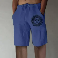New OUKU Men's Shorts Linen Shorts Summer Shorts Baggy Shorts Elastic Waist Print Straight Leg Sun Graphic Prints Comfort Breathable Knee Length Sports Outdoor Daily Fashion Big and Tall White Blue