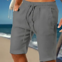 Hot OUKU Men's Shorts Linen Shorts Summer Shorts Pocket Drawstring Elastic Waist Plain Comfort Breathable Outdoor Daily Going out Fashion Streetwear White Green
