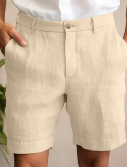 Outlet OUKU Men's Shorts Linen Shorts Dress Shorts Summer Shorts Zipper Buttons Pocket Plain Comfort Breathable Outdoor Daily Going out Fashion Casual Black White
