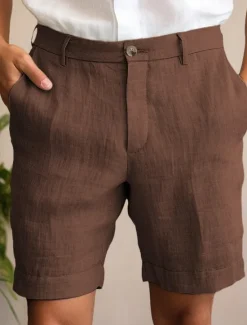 Outlet OUKU Men's Shorts Linen Shorts Dress Shorts Summer Shorts Zipper Buttons Pocket Plain Comfort Breathable Outdoor Daily Going out Fashion Casual Black White