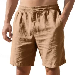 Clearance OUKU Men's Shorts Linen Shorts Summer Shorts Beach Shorts Pocket Drawstring Elastic Waist Plain Comfort Breathable Short Vacation Holiday Beach Hawaiian Boho Black White