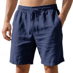 Clearance OUKU Men's Shorts Linen Shorts Summer Shorts Beach Shorts Pocket Drawstring Elastic Waist Plain Comfort Breathable Short Vacation Holiday Beach Hawaiian Boho Black White