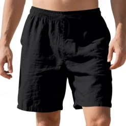 Clearance OUKU Men's Shorts Linen Shorts Summer Shorts Beach Shorts Pocket Drawstring Elastic Waist Plain Comfort Breathable Short Vacation Holiday Beach Hawaiian Boho Black White