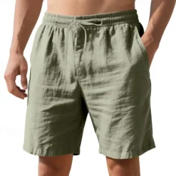 Clearance OUKU Men's Shorts Linen Shorts Summer Shorts Beach Shorts Pocket Drawstring Elastic Waist Plain Comfort Breathable Short Vacation Holiday Beach Hawaiian Boho Black White