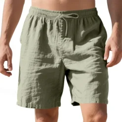 Clearance OUKU Men's Shorts Linen Shorts Summer Shorts Beach Shorts Pocket Drawstring Elastic Waist Plain Comfort Breathable Short Vacation Holiday Beach Hawaiian Boho Black White