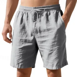 Clearance OUKU Men's Shorts Linen Shorts Summer Shorts Beach Shorts Pocket Drawstring Elastic Waist Plain Comfort Breathable Short Vacation Holiday Beach Hawaiian Boho Black White