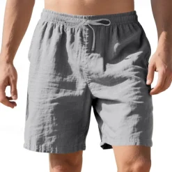 Clearance OUKU Men's Shorts Linen Shorts Summer Shorts Beach Shorts Pocket Drawstring Elastic Waist Plain Comfort Breathable Short Vacation Holiday Beach Hawaiian Boho Black White