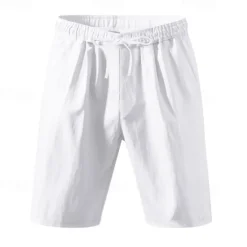 Clearance OUKU Men's Shorts Linen Shorts Summer Shorts Beach Shorts Pocket Drawstring Elastic Waist Plain Comfort Breathable Short Vacation Holiday Beach Hawaiian Boho Black White